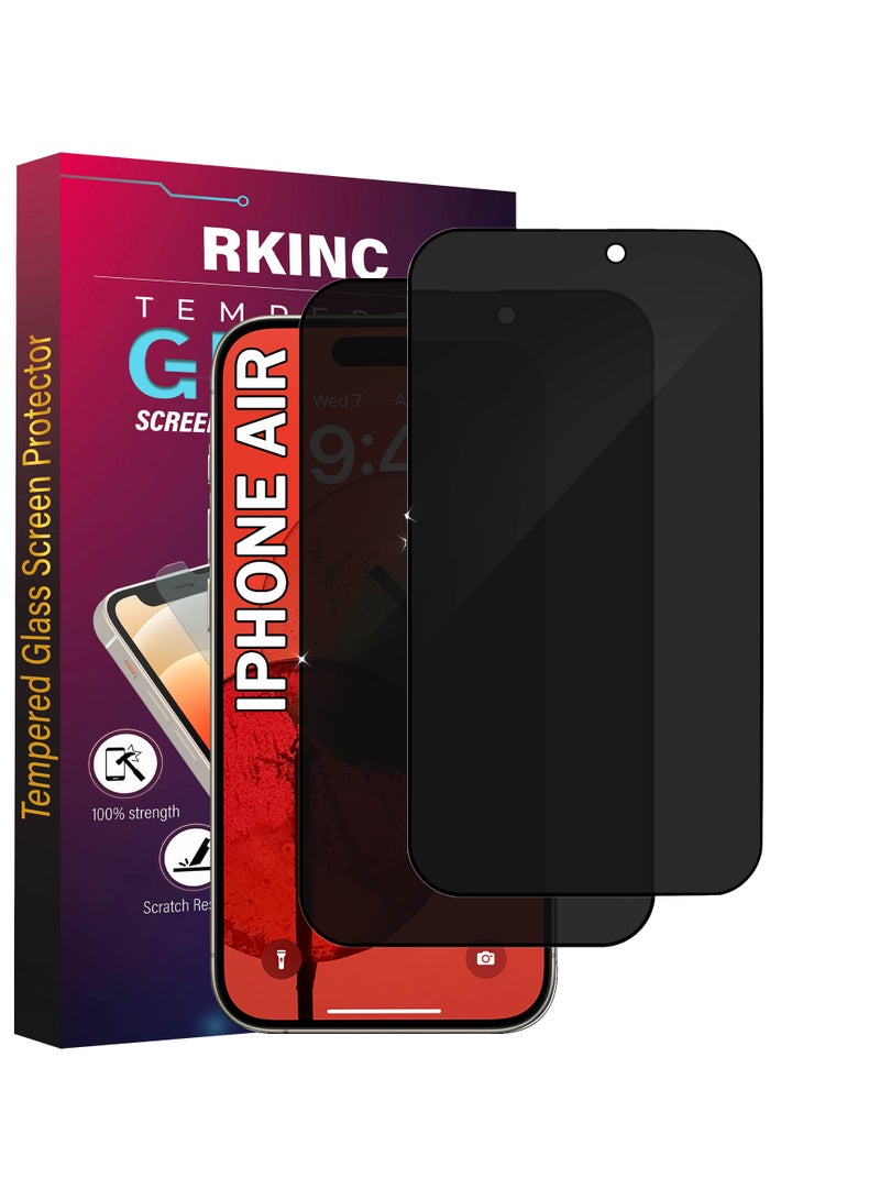 RKINC Screen Protector [2-Pack] for iPhone Air, Privacy Tempered Glass Film Screen Protector, [Anti Spy][Anti-Scratch][Bubble-Free]